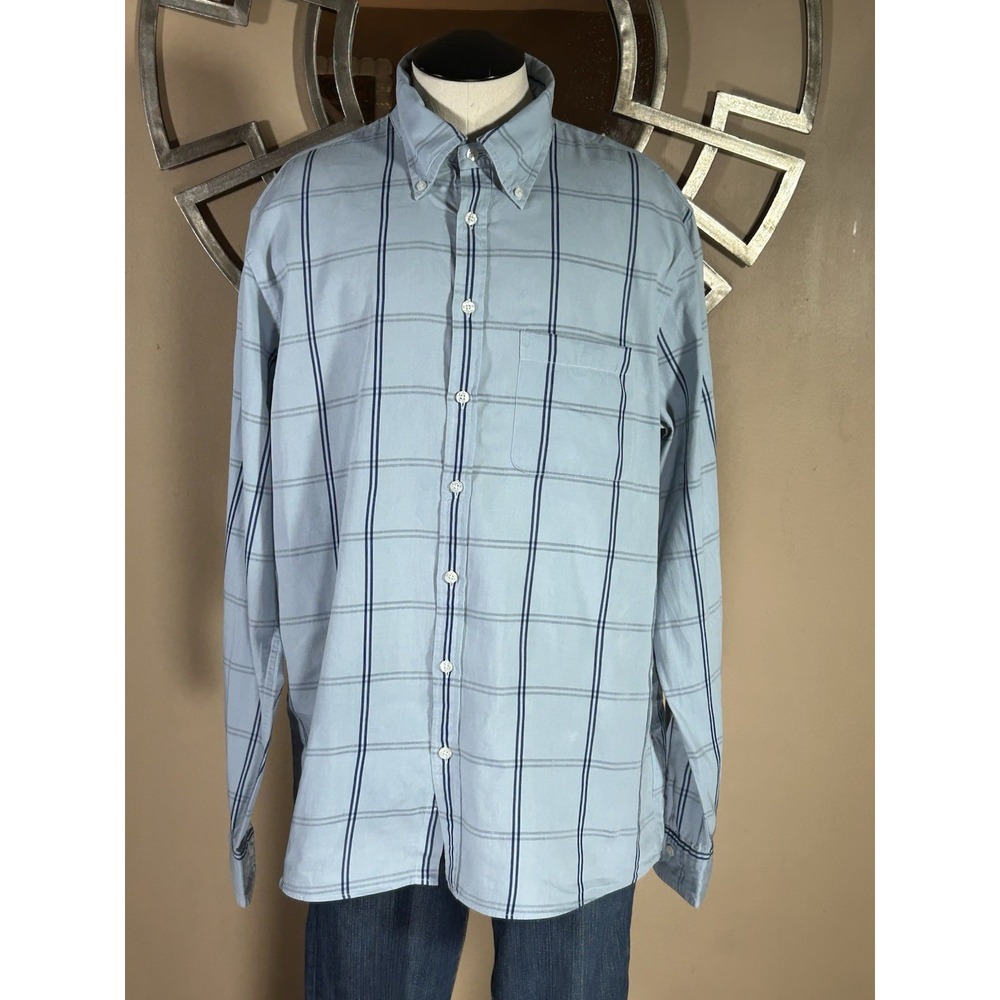 Brooks Brothers Shirt Mens L Blue Milano Fit Cotton Button Up Plaid‎ Long Sleeve